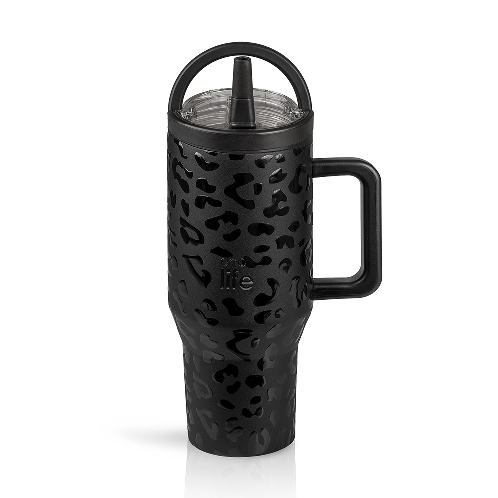 Μαύρο λεοπάρ tumbler με διπλή λαβή